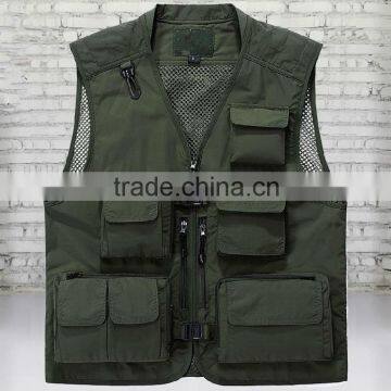 mens outdoor cotton breathable fishing vest leisure mesh vest with safty pockets