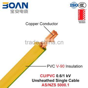 CU/PVC, Unsheathed V-90 Single Cable, 0.6/1 kV, 1/C (AS/NZS 5000.1)