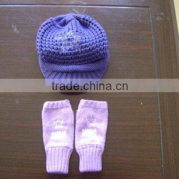 hand crocheted hat and glove sets with embroidery logo