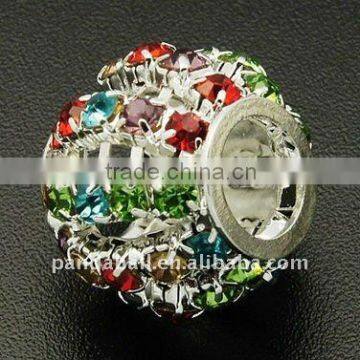 Brass Rhinestone European Beads, Silver Color, 17.5x15mm, hole: 7mm(CPDL-Q002-S)