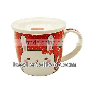 rabbit decal ceramic animal cup with lid