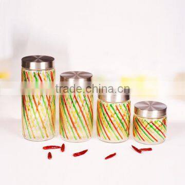 colored 4pcs hand painted glass jar for storage