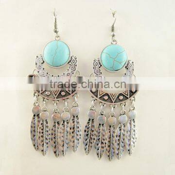 Fashion simple vintage retro women bohemian style marble stone tassel dangle earrings