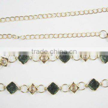 Gold Metal Chain Belt with Caviar Crystal Station