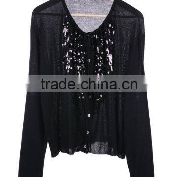 Ladies latest trend fancy party knitwear women's fancy sequin knitwear cardigan supplier in turkey sequin knitted cardigan black