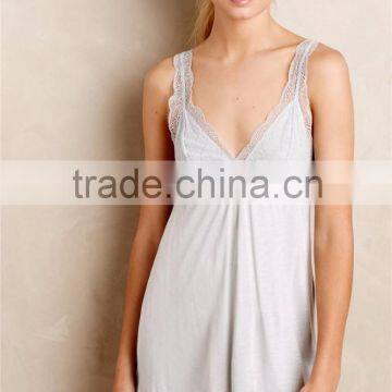 Ladies spaghetti strap V-neck lace details sexy night sleeping dresses and pajamas SYA15282