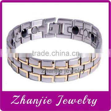 Western Style Health Protect Jewelry Two Tone Gold and Steel Color Stainless Steel Tungsten Bio Magnetc Stone Bracelet