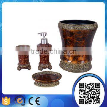 Factory luxury brown hotel classical marble style resin bathroom aceessories sets