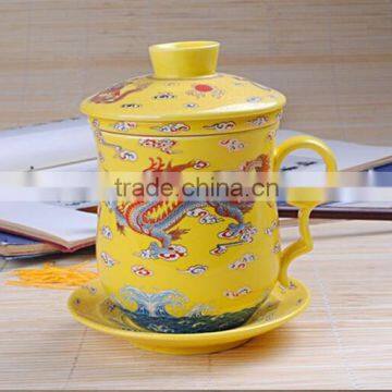 yellow marigold porcelain cup tea mug spoon