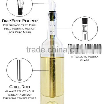 Wine Chiller Cooler Stick 3-in-1 Stainless Steel Wine Bottle Pourer Cooler Stick with Pourer Spout