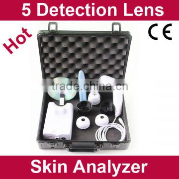 HOT!! 5 Detection Lens skin analyzer software/skin pigment analyzer