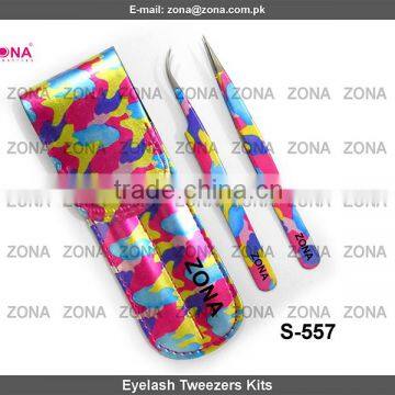 Eyelash Extension Tweezers In Magnetic Button Pouch / Get Customized Designed Lashes Kits From ZONA PAKISTAN