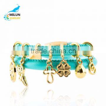 Green leather fashion bracelet 2016 gold charms endless bracelet for Christmas gifts