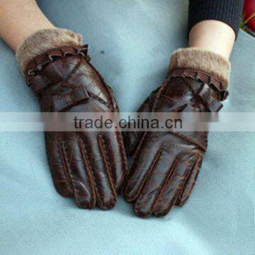 Real Rabbit Fur Leather Lined Gloves for Winter Warm