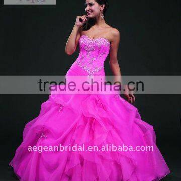 Top hot pink strapless sweetheart neckline organza ball gown floor-length quinceanera dress with beaded bodice XZ-pd1217