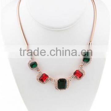 Rose Gold Tone Crystal Stone Wedding Necklace Earring Jewelry Set