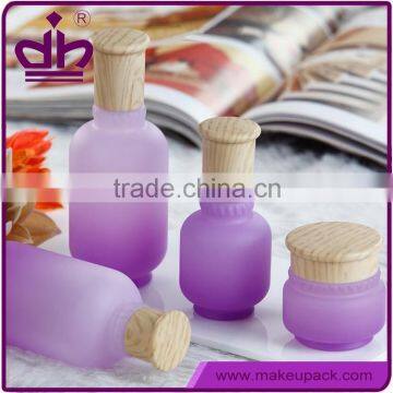 Plastic Imitation wood-grain cap purple glass cosmetic bottle and jar