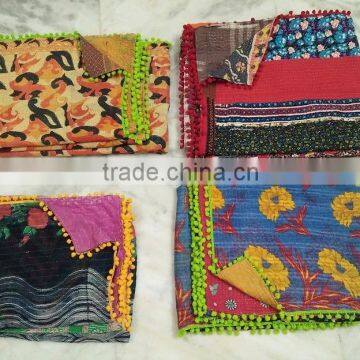 Indian handmade vintage cotton kantha throw reversible quilt