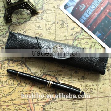 Boshiho custom genuine lichee grain leather roll up single pen case pencil case