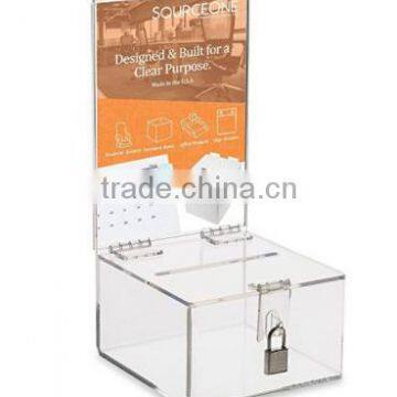 Source One Premium Clear Acrylic Display Donation Box - Ballot Box - Ticket Box - Suggestion Box - Locking box (H-239)