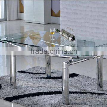 Flexible Stainless Steel Dining Table with Glass Top