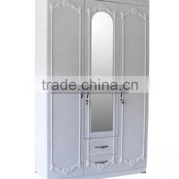 Latest MDF Closet Wardrobe, 3 Doors White Wardrobe With Mirror, Bedroom Wooden Wardrobe Furniture