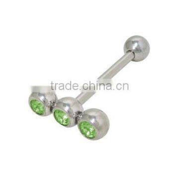 Green gem Surgical Steel Tongue Barbell body piercing jewelry