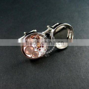 16.5mm Setting Size Steam Punk Watch Movement Silver DIY Base Tray French Cufflink Supplies Cuff Link Findings 1500028