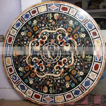Home Decorative Black Marble Inlay Dining Table Top Pietre Dure Tables photo-2