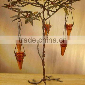 T-LITE HOLDER TREE IRON WITH GLASS VOTIVE