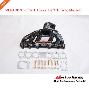 MERTOP RACE 3mm tube thick Black coated Top mount T3 Turbo Manifold For Toyota Supra 1JZGTE 1JZ JZA70 MK3 1989-1993