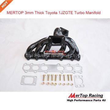 MERTOP RACE 3mm Tube Thick Black Coated Top Mount T3 Turbo Manifold For Toyota Supra 1JZGTE 1JZ JZA70 MK3 1989-1993