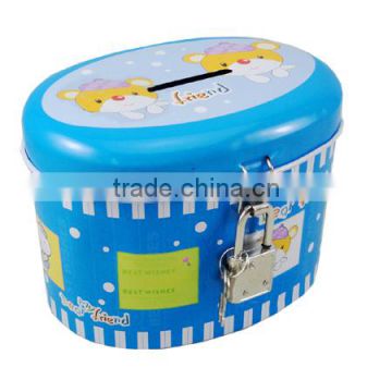 Oval shape coin money saving tin container piggy bank