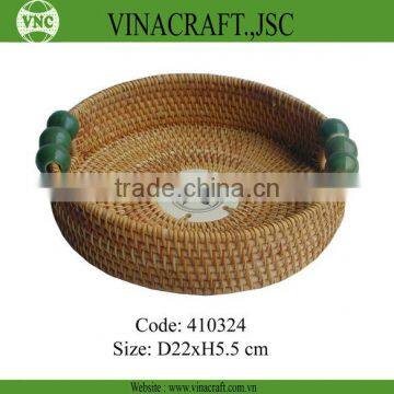 Natural rattan basket with ceramic handles