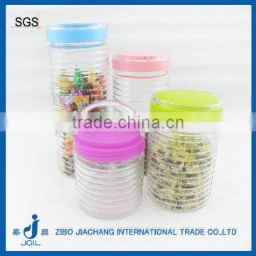 clear food storage glass jar with plastic handle lids