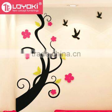 Wood Design 3d Wall Decal for Living Room Colorful Stickers for Home Decor Beautiful Wood Flower Sticker photo-3