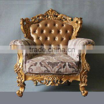 Antique reproduction furniture gold leaf finish fabric sofa