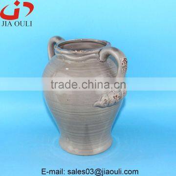Antique Design Large Grey/Green Ceramic Garden Flower Vase With Handle photo-2