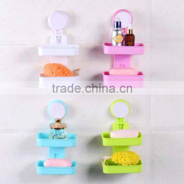 Vacuum suction cup bathroom and kitchen plastic double layer shelf/soap holder