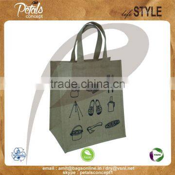 PP Laminated Jute Shopping Bag With Jute Handle & With One Color Print Two Side photo-2