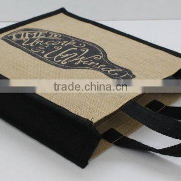 Recycled Jute Fabric Three Bottle Wine Bag With Jute Self Handle photo-4