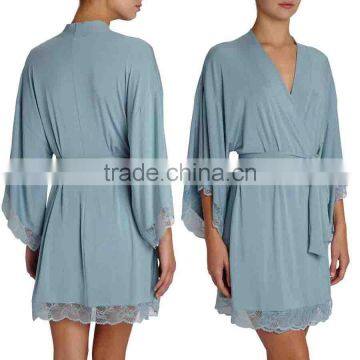 Women Short Robe for Ladies Long Sleeve Plain Dyed Sleepwear Ladies Night Robe