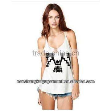 Back summer free bird print elastic slim casual tank top for women