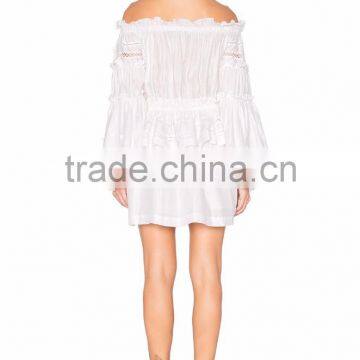 Long Sleeve off Shoulder Ruffle White Elegant Dress Fashion Woman Holiday Dress photo-2