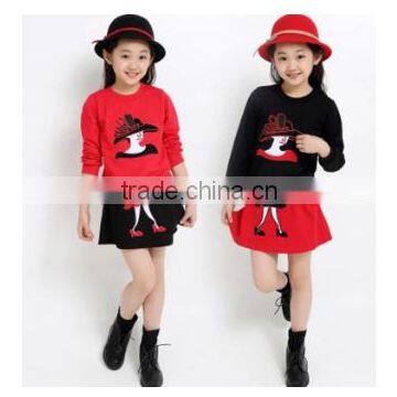 2016 Wholesale 2pcs winter red and black cotton girls skirt clothes set