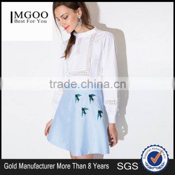 MGOO 2016 New Design Fashion Skirts For Women Blue Block Print A Line Skirt For Dance Pattern 15144B177