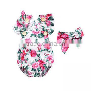 S33499W Summer Fashion Lace Sleeveless Backless Floral Cotton Bow Baby Romper photo-4