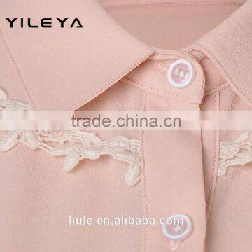 Cute Lace Designed Pink 2015 New Design Chiffon Lady Blouse/woman Blouse photo-3