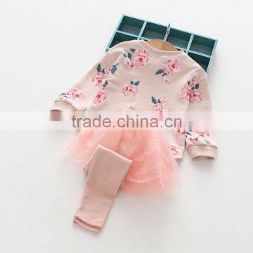 Autumn New Style Flower Printing Tops and Tutu Culotte Girls Boutique Clothing Set photo-4
