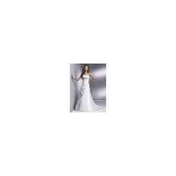 High quality taffeta spaghetti material beaded bridal wedding gown custom made